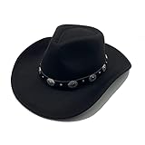 Cowboyhut Damen Herren Westernhut Schwarz Fedora Hut Breiter Krempe...