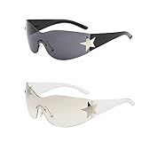 Taekooki 2 Stück Y2K Wraparound Sonnenbrille, Punk Randlose Brille...