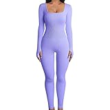 OYIGELZ Yoga Jumpsuit Damen Einteiligem Gerippte Strick Langarm Sport...