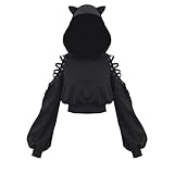 YEMOCILE Damen Cat Ears Black Hoodie Langarm Kapuzenpullover...