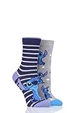 SOCKSHOP Damen Disney Lilo and Stitch Baumwollsocken Packung mit 2...