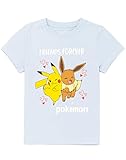 Pokemon T-Shirt Mädchen Kinder Pikachu Eevee Freunde Spiel Blaue Top...
