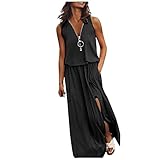Damen Ärmellos Split Maxi Kleider Sommer Strandkleid Casual Lose...