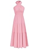 Damen Sommerkleid Ärmellos Strandkleid Boho Kleid Neckholder Elegant...