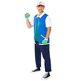 Amscan - Erwachsenenkostüm Ash aus Pokemon, Oberteil, Mütze,...