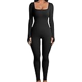 OYIGELZ Yoga Jumpsuit Damen Einteiligem Gerippte Strick Langarm Sport...