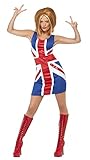 Ginger Power 1990er Idol Kostüm mit Union Jack Kleid, Small