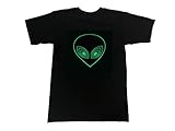 Green Alien Sound Reactive Equalizer EL Blinker T-Shirt, Schwarz,...