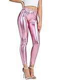 NewL Damen-Leggings, glänzend, metallisch, Sport-Leggings, helle...