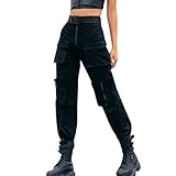 cinnamou Damen Gothic Hosen, Hohe Taille Cargo Hose Mehrfachtasche...