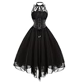 eiuEQIU Damen Gothic-Stil Sexy Kleid Asymmetrischer Spitzennähte...