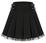 Damen Gothic Faltenrock Spitzensaum Skater Tennis Basic Mini Steampunk...