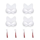 4 Stück weiße Katzenmasken mit 4 roten Quasten, Art Blank Fox...