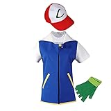 Ash Ketchum Cosplay Kostüm Blaue Jacke + Handschuhe + Hut Ash Ketchum...