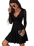 SheIn Damen Netz Ärmel Kleider A Linie Tief V-Ausschnitt Elegant...