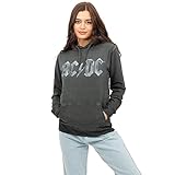 AC/DC Damen Grunge Logo Hooded Sweatshirt, Black, XL