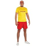 Fun Shack Mens Lifeguard Costume Adults Bay Watcher Yellow & Red Beach...