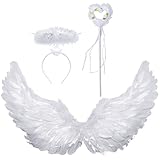 Idota 3 Stück Engelsflügel Weiß 60CM mit Heiligenschein und...