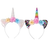 Lurrose 2 Stück Einhorn Stirnband Pailletten Ohr Blume Haarreifen...