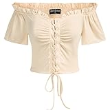 Bluse Damen Viktorianisch Vintage Kurzarm Mittelalter Schulterfreie...
