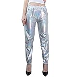 NewL Damen Metallic Glänzend Jogger Casual Holographische Farbe...