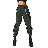 Damen Cargo Hosen Hip Hop Jogger Street Hose mit Kette Pants...