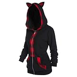 Dasongff Mode Damen Katze Fleece Zipper Winterjacke Gothic T-Shirt...