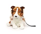 Uni-Toys - Langhaarcollie mit Leine, sitzend - Gesicht weiß-braun -...