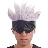 CoolChange Cosplay Perücke von Satoru Gojo mit Augenbinde aus PU...