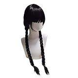 Wednesday Addams Perücke für Damen, Lange Schwarze Geflochtene...