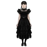 Funhoo Wednesday Addams Kostüm Schwarz Tüll Kleid Frauen Mädchen...