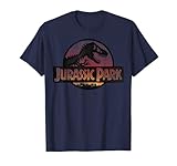 Jurassic Park Neon Distressed Light Red T-Rex Movie Logo T-Shirt