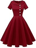 Wedtrend 60er Jahre Kleid Damen Rockabilly Einfarbig Kleid Kurzer...