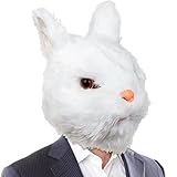 CreepyParty Weißer Hase Maske Niedlicher Hasenkopf Tier Latex Voller...