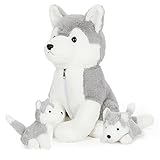 MorisMos Husky Kuscheltiere Hund mit 2 Baby im Bauch, 40cm Weich...