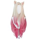 PWEINCY Baddest Ahri Cosplay Perücke mit Ohren Blond Rosa...