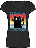 T-Shirt Damen V Ausschnitt - Sprüche Statement - Pew Pew Madafakas...
