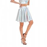 JZK Größe L großer Rock silberglänzender Damen-Skaterrock,...