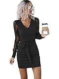SheIn Damen Spitzen Ärmel Kleid mit Gürtel Hohe Taille...