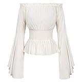 Damen Gothic Renaissance Bluse Flare Ärmel Rüschen Schulterfrei...