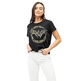 DC Comics Damen Wonder Woman Metallic Logo T Shirt, Schwarz (Black...