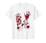 Halloween T-Shirt Blutige Hände Blutspritzer Kostüm Zombie T-Shirt