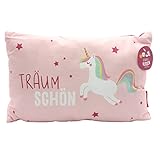 Dekohelden24 Kinder-Kuschel Kissen mit Einhorn/Aufschrift - Träum...