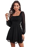 SheIn Damen Bishop Ärmel Minikleid A-Linie Kleider Elegant Hohe...
