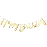 Fingertoys Happy Birthday Banner Gold,5 Meter Glitter/Metallic Happy...