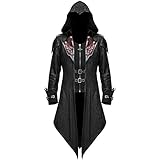 Jiumaocleu Herren Trenchcoat Gothic Kostüm Kapuzenjacke Mittelalter...