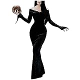 xHxttL Women's Morticia Addams Floor Dress Costume Halloween Gothic...