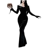 xHxttL Women's Morticia Addams Floor Dress Costume Halloween Gothic...