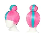 Qiyana Cosplay Wig True Damage Cosplay Blue Mixed Pink Wigs with Bun...