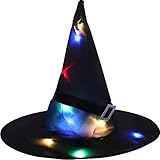 RETOO Hexenhut Leuchtender Damen Groß, Schwarz Halloween Beleuchteter...